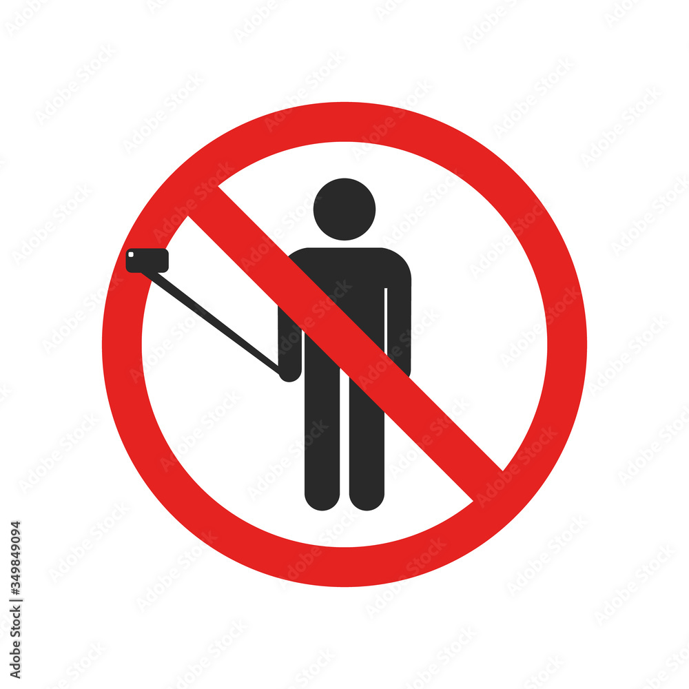 No Selfie Sign, Taking Selfie Photo Prohibitory Symbol, Isolated On White Background, Flat Design Vector Illustration No Selfie Sign, Taking Selfie Photo Prohibitory Symbol, Isolated On White Background, Flat Design Vector Illustration