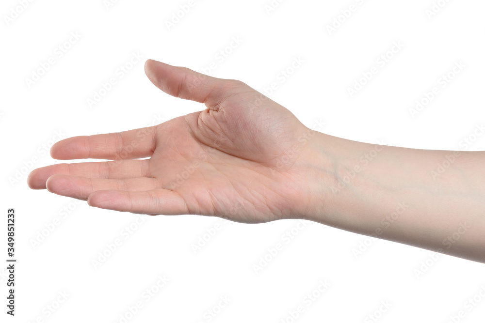 Male hand open and ready to help or receive, isolated with clipping path on white background Male hand open and ready to help or receive, isolated with clipping path on white background