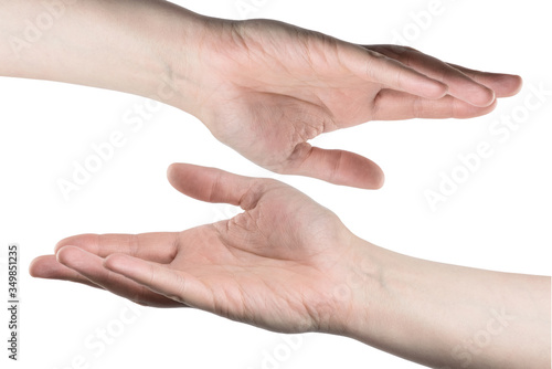 Male hand open and ready to help or receive, isolated with clipping path on white background