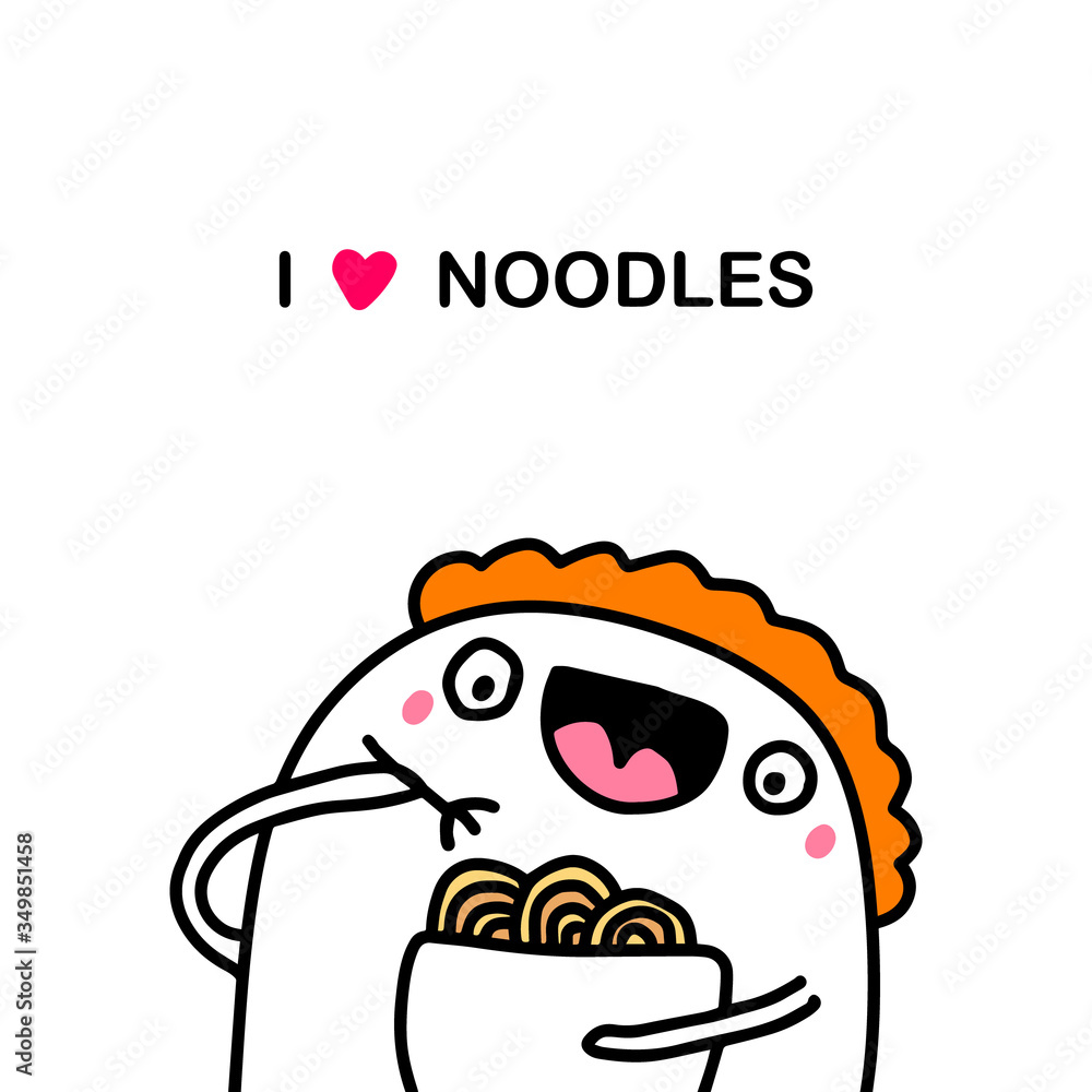 I love noodles hand drawn vector illustration in cartoon comic style doodle man eating spagetti I love noodles hand drawn vector illustration in cartoon comic style doodle man eating spagetti