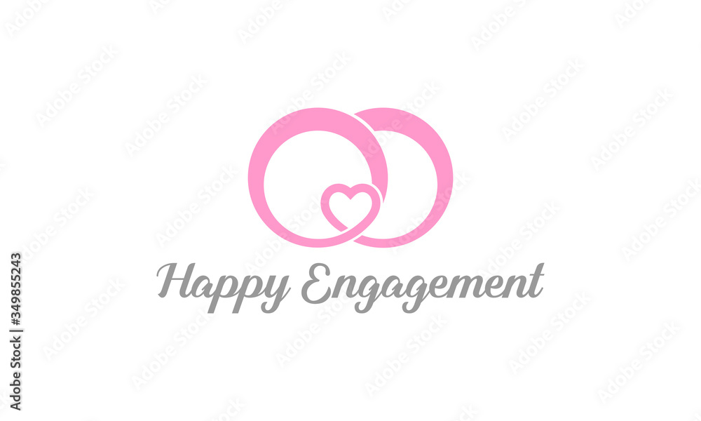 Rings symbol with love for engagement or wedding logo vector editable