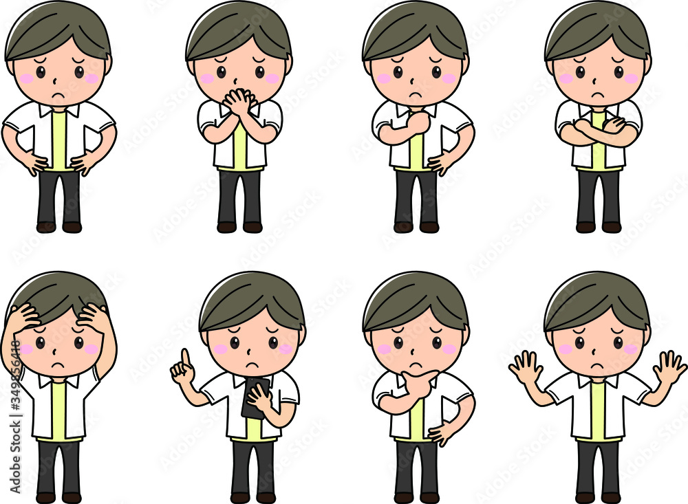 男の子01_04（困った顔・ポーズセット）