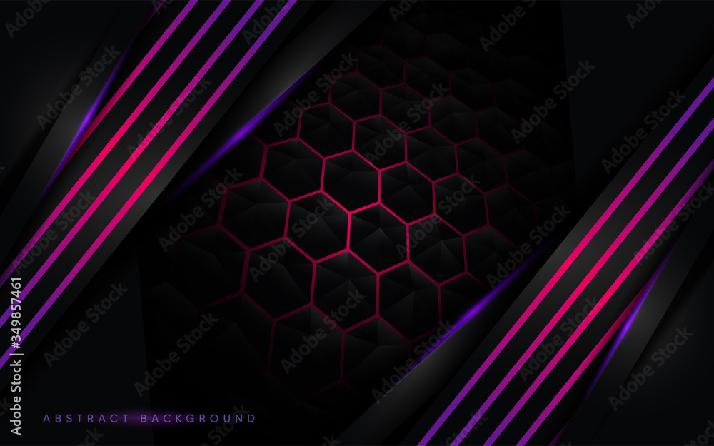 Fototapeta premium 3d black modern background with purple lines background.