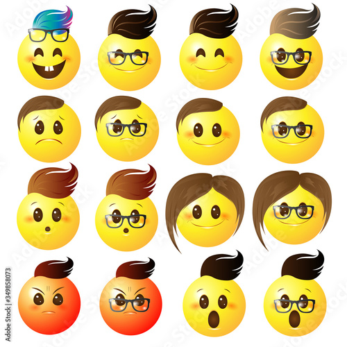 Set of emoticons with hair