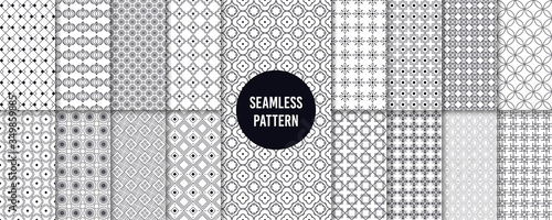 Geometric seamless patterns. Retro 90s graphics pattern texture, abstract funky 80s fabric textures vector illustration set. Background geometric pattern and wrapping monochrome
