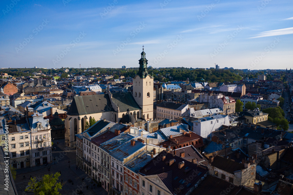 Panoramic view on Lviv from drone
