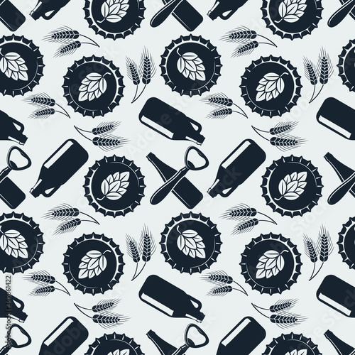Craft Beer seamless pattern. Vintage style vector illustration.