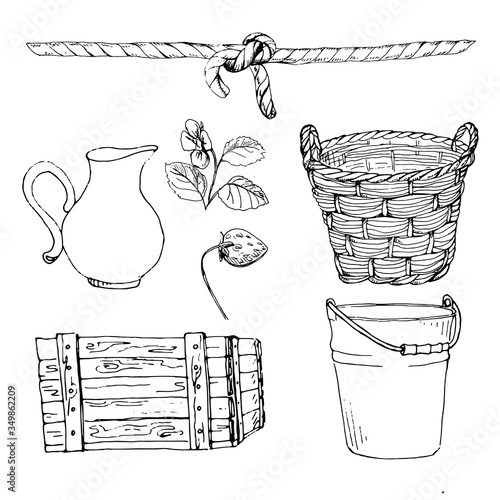 Vector hand drawn summer countryside elements.