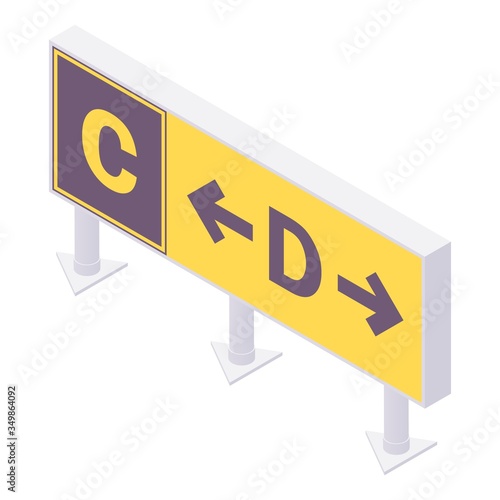 Airport taxiway sign isometric. 3d illustration isolated on white