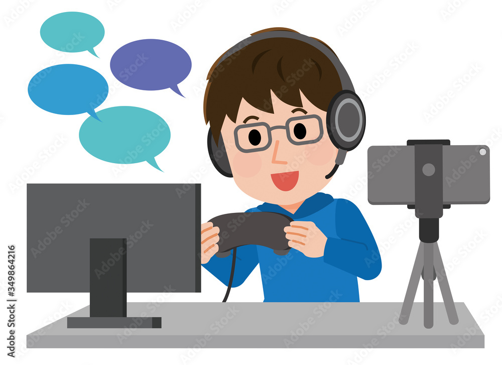 ゲーム実況者 男性 撮影 イラスト Stock Vector Adobe Stock