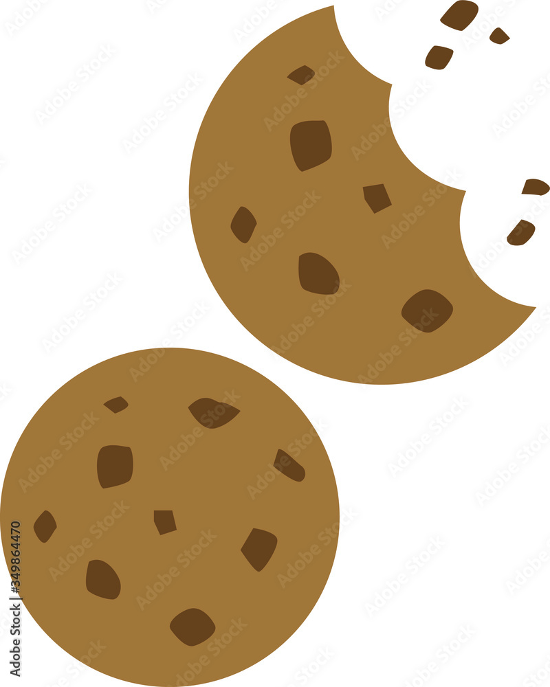 Chocolate chip cookies with bite and crumbs vector icon Chocolate chip cookies with bite and crumbs vector icon