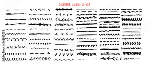 Vector line grunge sketch border set. Hand Drawn Brush pen stroke, pencil devider, black element