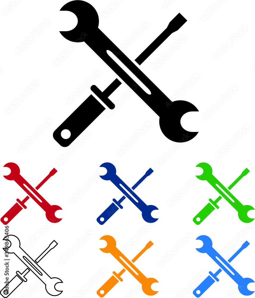 Wrench and screwdriver repair workshop vector icon set Wrench and screwdriver repair workshop vector icon set