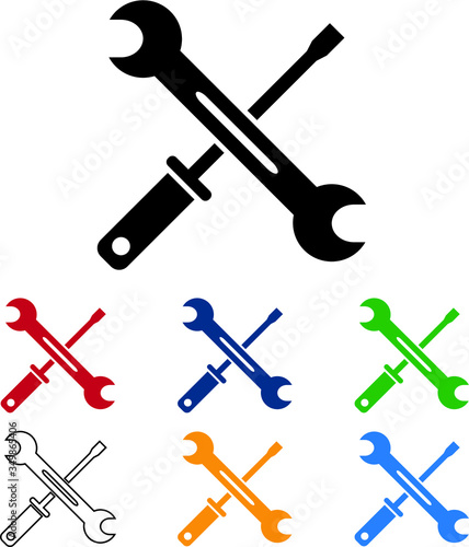 Wrench and screwdriver repair workshop vector icon set