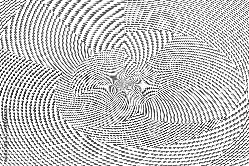 Abstract black and white background. Geometric pattern with visual distortion effect. Optical illusion. Op art.