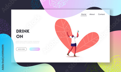 Woman Walking with Jar of Moonshine Landing Page Template. Drunk Female Character Drink Hooch, Having Addiction and Substance Abuse, Laughing in Funny Mood, Alcoholism. Cartoon Vector Illustration
