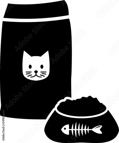 pet food cat vector icon package and bowl dish