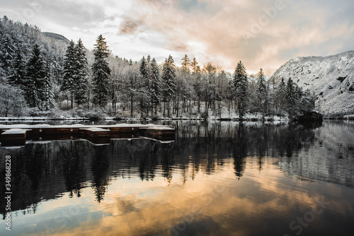 Lake Bohinji in Slovenia, lake, winter landscape, snow photo