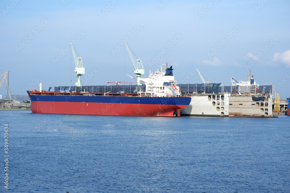 Cargo ships and large shipyards