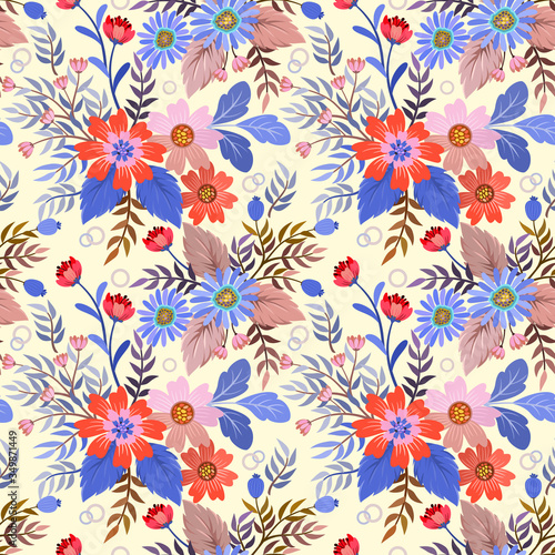 Seamless colorful flowers vector for fashion prints, wrapping, textile, paper, wallpaper.