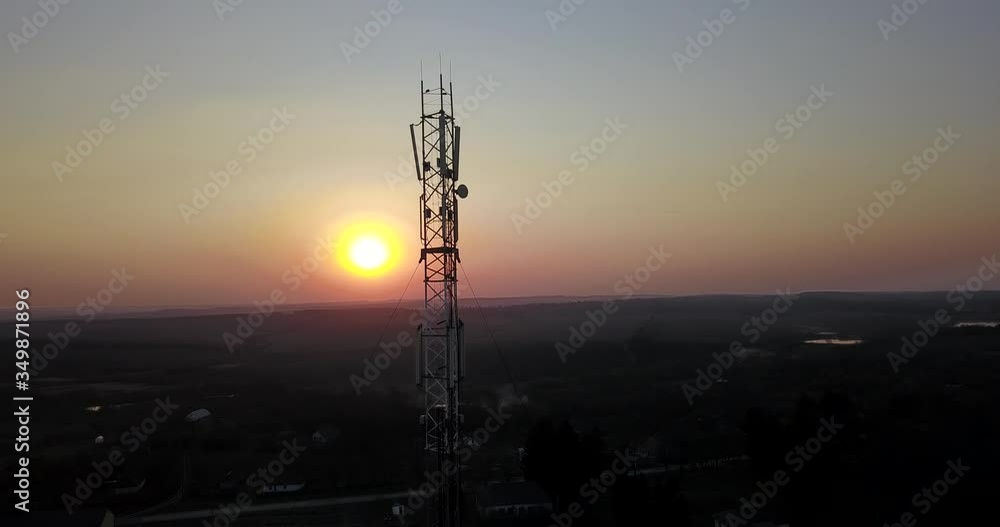 Telecommunication tower of 4G and 5G cellular. Base Station or Base Transceiver Station. Wireless Communication Antenna Transmitter. Telecommunication tower with antennas against blue sky. Telecommunication tower of 4G and 5G cellular. Base Station or Base Transceiver Station. Wireless Communication Antenna Transmitter. Telecommunication tower with antennas against blue sky.