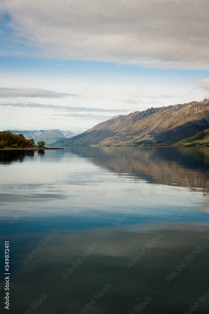 lake and mountains, reflections. Lake Wakatipu, Remarkables, Queenstown New Zealand