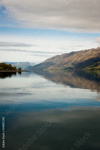 lake and mountains, reflections. Lake Wakatipu, Remarkables, Queenstown New Zealand