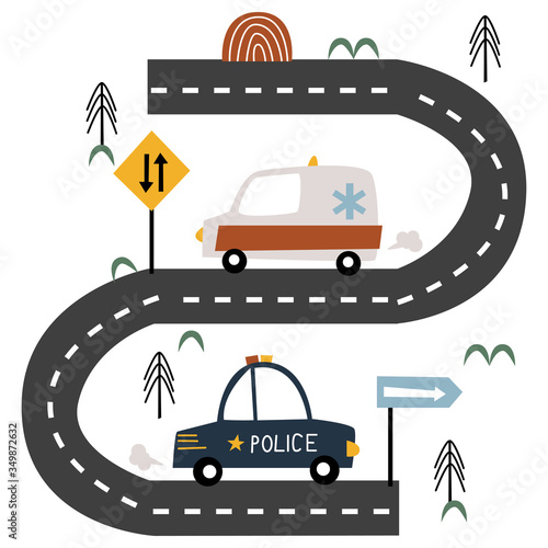 poster with car and road - vector illustration, eps