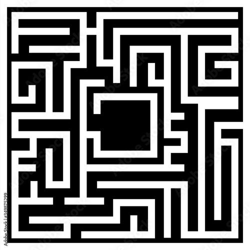 Maze, labyrinth vector illustration on dark background. Square labyrinth maze game.