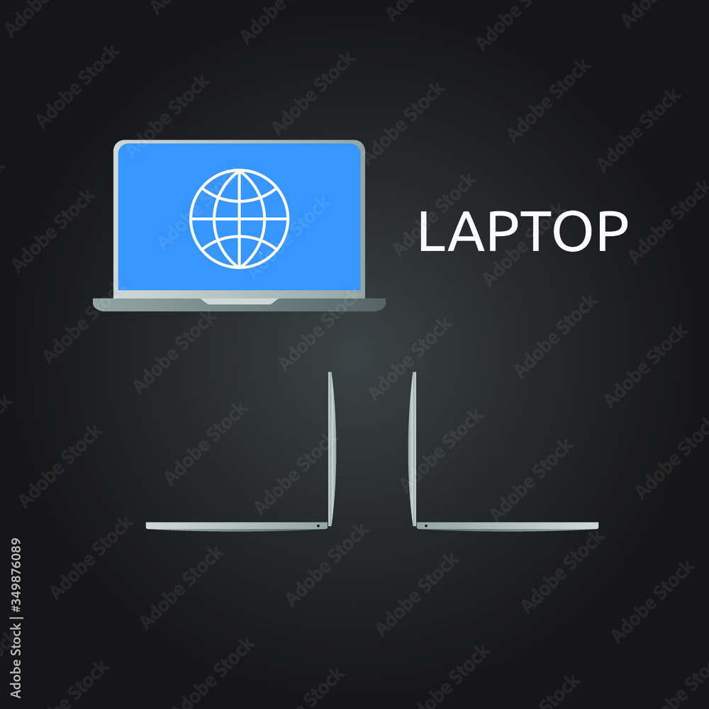 Laptop multiple views on Black background. Laptop multiple views on Black background.