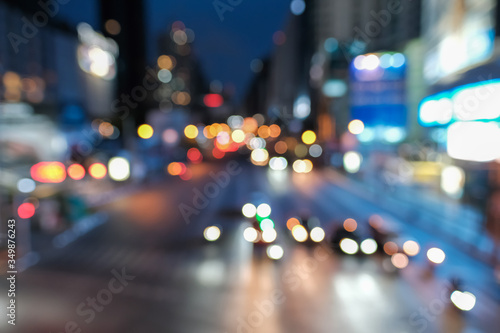 Blurred defocused lights of heavy traffic and copy space of transportation and travel concept