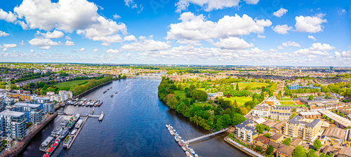 Aerial view of Thames in Fullham in the morning, London, UK photo
