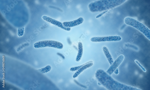 Картината върху платно close up of 3d illustration microscopic blue of Legionella pneumophila bacteria