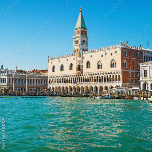 Palazzo Duccale with Piazzetta in Venice at sunrise - great panorama