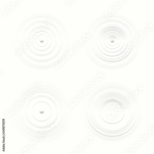 Realistic ripple effects on milk surface, round waves on a surface of the white liquid product, a circular wave pattern after droplet fall