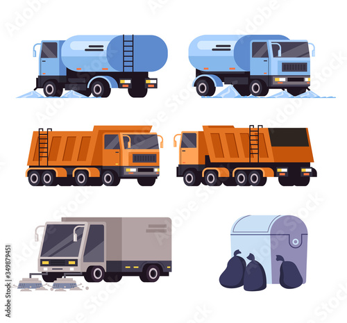 Cleaning washing street cars machine vehicle isolated set. Vector flat graphic design cartoon illustration