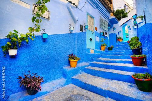 Blue medina of Chefchaouen city. Traditional moroccan architectural details in Chefchaouen, Morocco, Africa © Andrii Vergeles