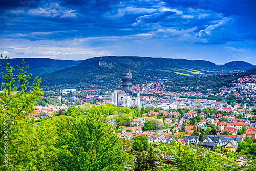 City center of Jena in Thuringia from the forest