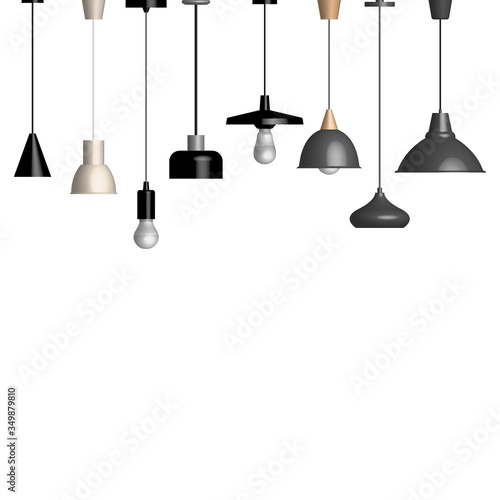 Set of various lamps and fixtures, vector illustration.