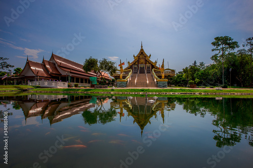 Background of Wat Pa Charoen Rat, Pathum Thani Province Dharma Practice Center 13, Buddhist people come to make merit, Khlong 11 (Sai Klang), Bueng Thonglang Subdistrict Lam Luk Ka District, Thailand