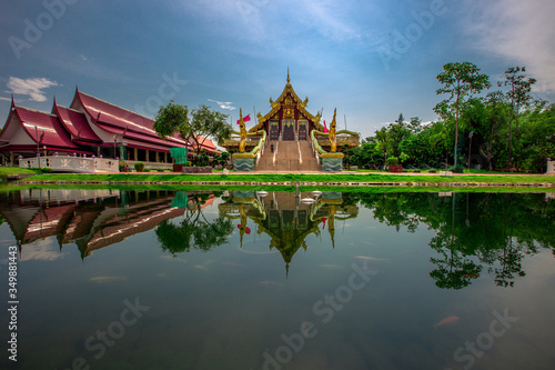 Background of Wat Pa Charoen Rat  Pathum Thani Province Dharma Practice Center 13  Buddhist people come to make merit  Khlong 11  Sai Klang   Bueng Thonglang Subdistrict Lam Luk Ka District  Thailand