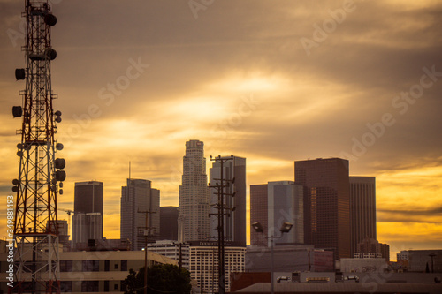 LA skyline during a sunest 