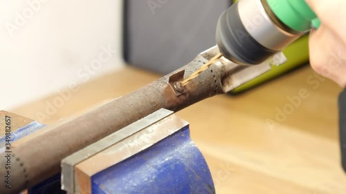 Drilling out a rusty screw - with good sound 4K