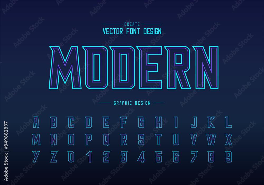 Double line font and alphabet vector, Modern Typeface and letter number design, Graphic text on background