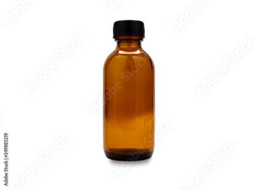 Brown medicine glass  isolated on white background is used for cosmetic skin care product ,containing products and medical supplies.clipping path
