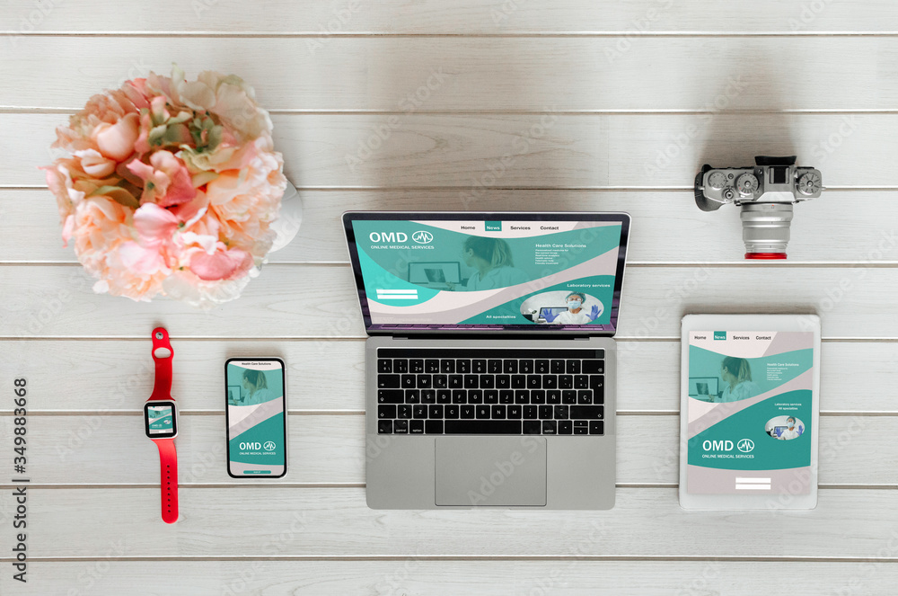 Fototapeta premium Technology devices with responsive web designs on the screens
