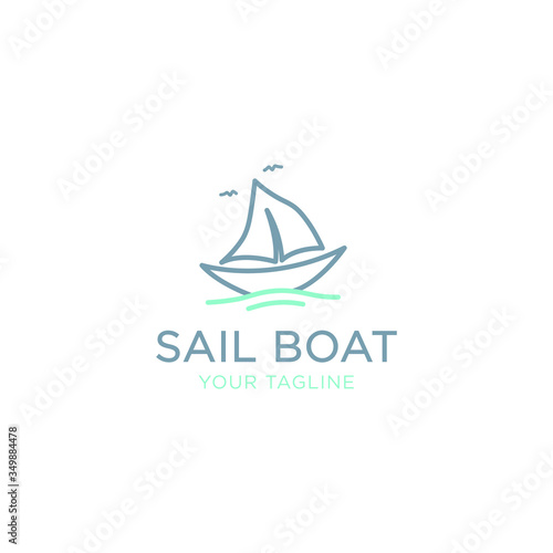 Simple Sailboat dhow ship line art logo design. Traditional Sailboat from Asia / Africa