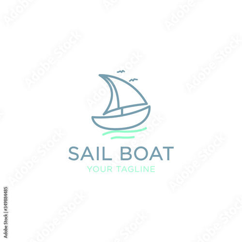 Simple Sailboat dhow ship line art logo design. Traditional Sailboat from Asia / Africa