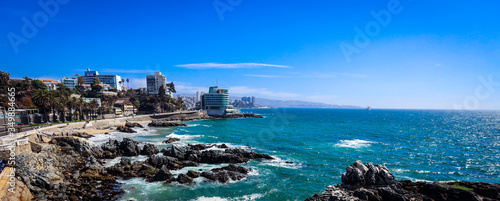 Vina Del Mar, Chile - March 09, 2020: Luxury Hotels and Resorts on the Beautiful Pacific Ocean Coastline