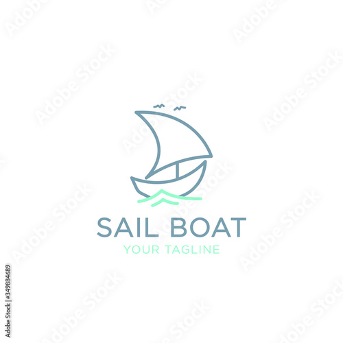 Simple Sailboat dhow ship line art logo design. Traditional Sailboat from Asia / Africa